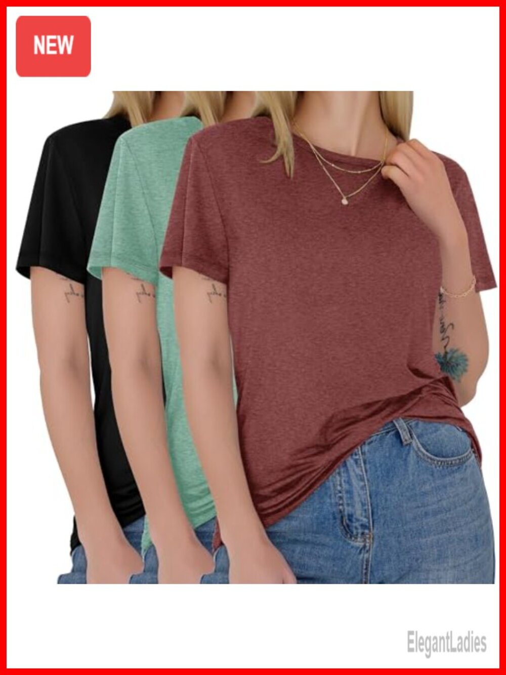 Womens 3 Pack Short Sleeve Crew Neck T-Shirts Soft Basic Tees Summer Tops